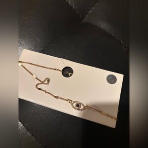 Forever 21 Gold Tone Evil Eye Necklace with Clear and Blue Accents